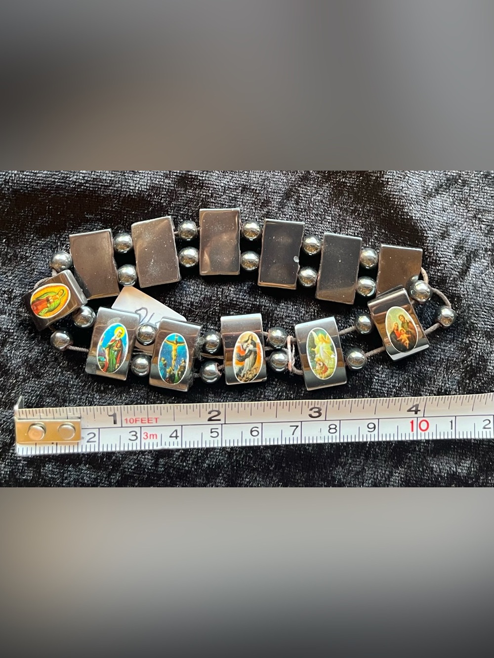 Religious Icon Stainless Steel Stretch Bracelet in Silver